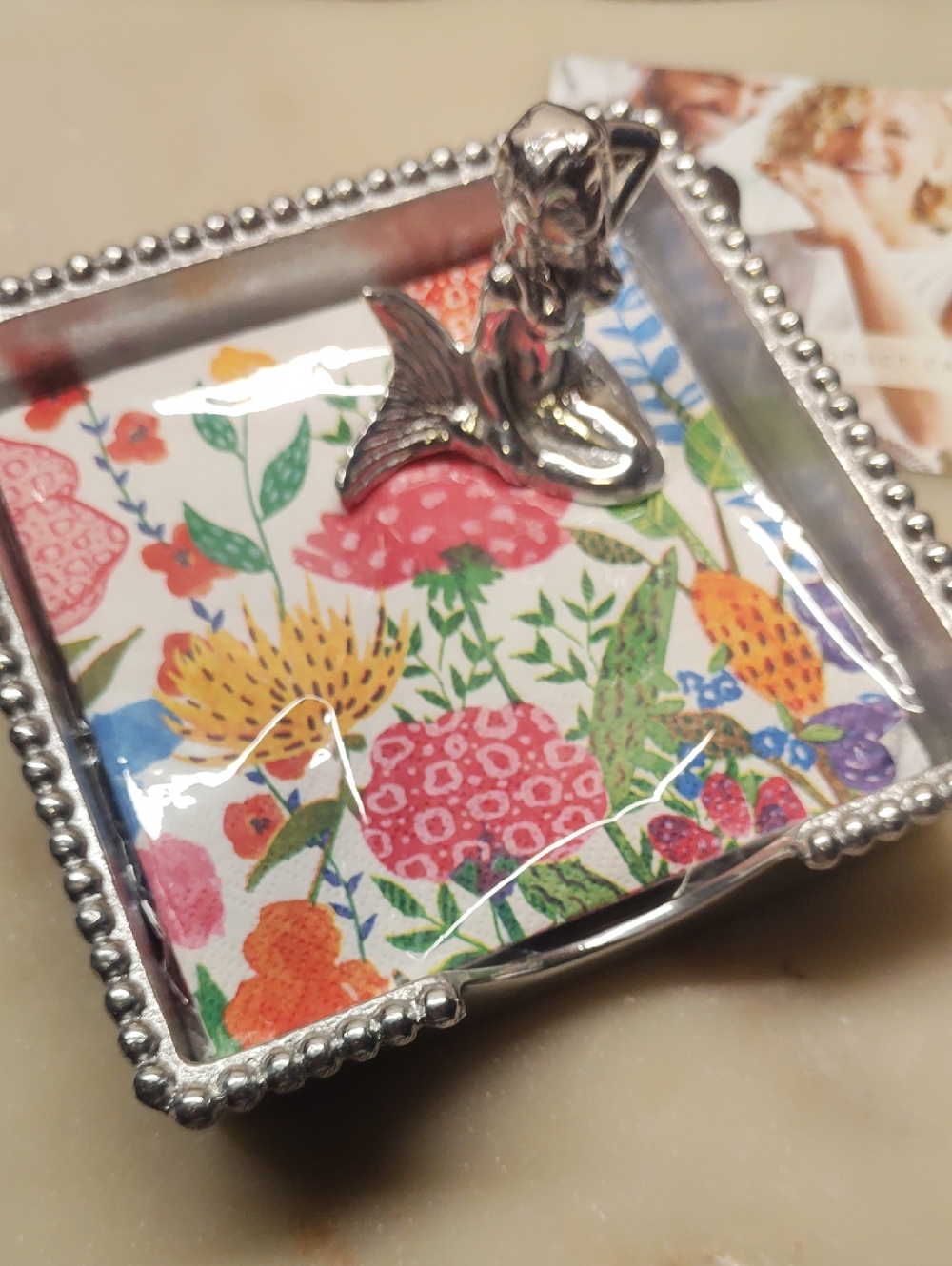 Final Sale!🔥NEW! Mariposa RARE Silver Mermaid Napkin Box And Mermaid Weight - Picture 2 of 16